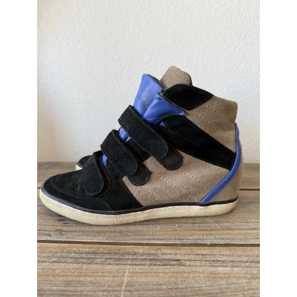 Coach Dreama Sneakers Suede Strap Wedges Size 6B Blue/Black/Tan - Picture 5 of 9